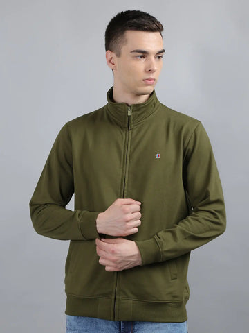 Olive Solid Regular Fit Sweatshirt Tim Paris