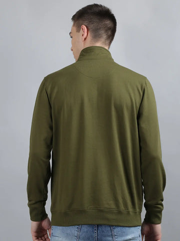 Olive Solid Regular Fit Sweatshirt Tim Paris