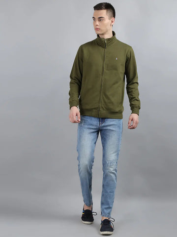 Olive Solid Regular Fit Sweatshirt Tim Paris