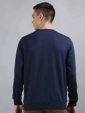 Navy Blue Solid Kangaroo Pocket Sweatshirt Tim Paris