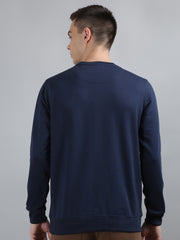 Navy Blue Solid Kangaroo Pocket Sweatshirt