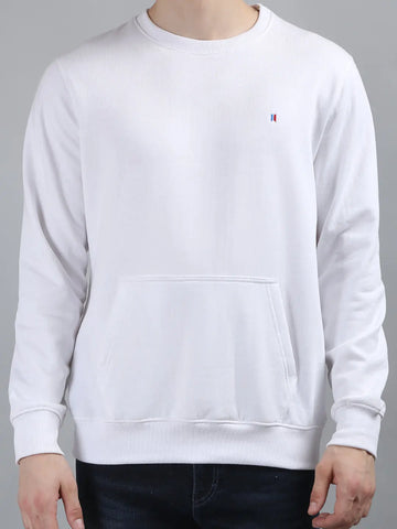 White Solid Kangaroo Pocket Sweatshirt Tim Paris