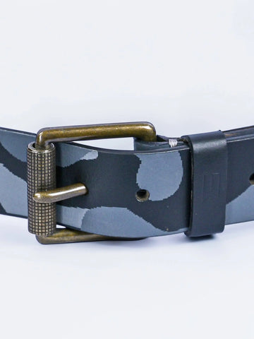 Graphic Black Leather Belt Tim Paris
