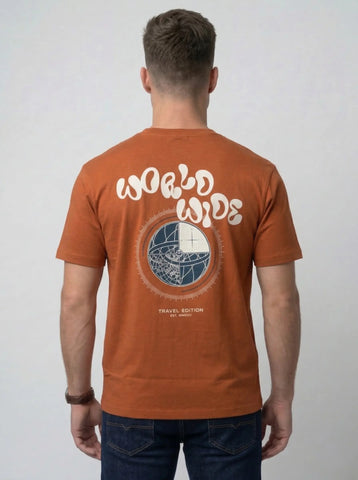 Orange Round Neck Print T-Shirt Tim Paris