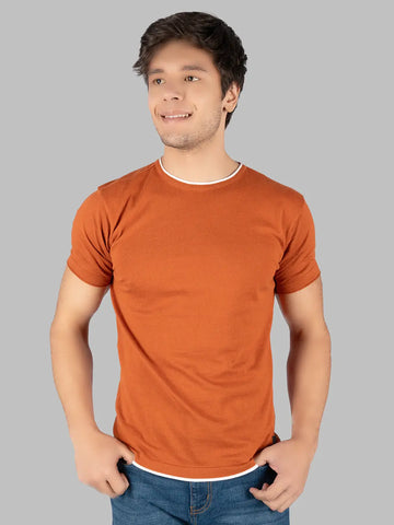 Bombay Brown Solid Round Neck T-Shirt Tim Paris