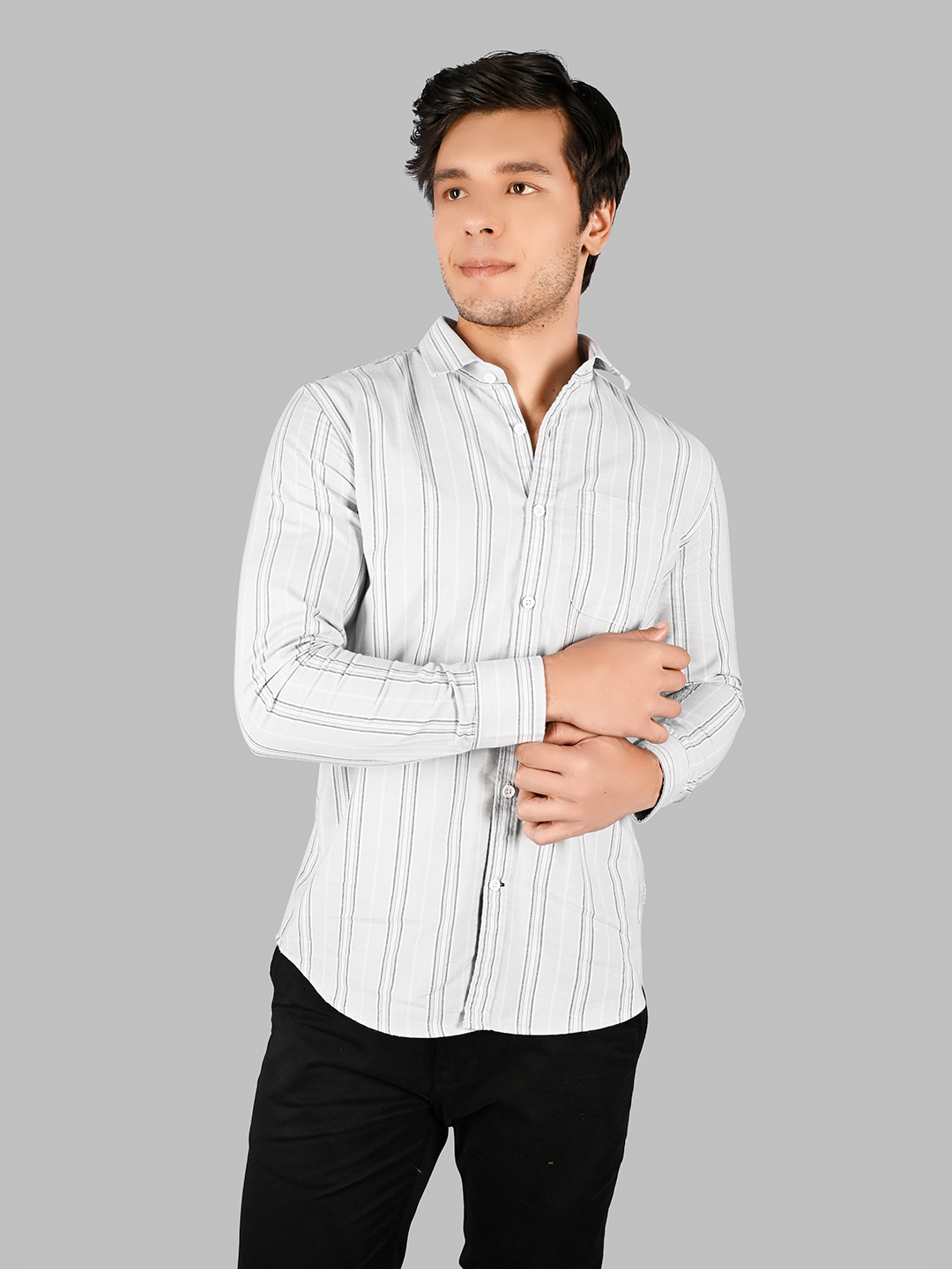 Grey Striped Slim Fit Shirt