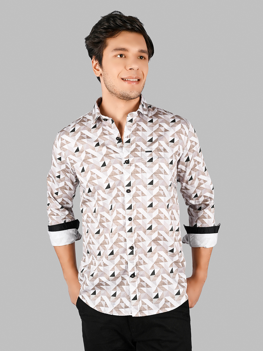 Brown Geometric Print Slim Fit Shirt