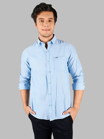 Sky Blue Solid Casual Shirt Tim Paris