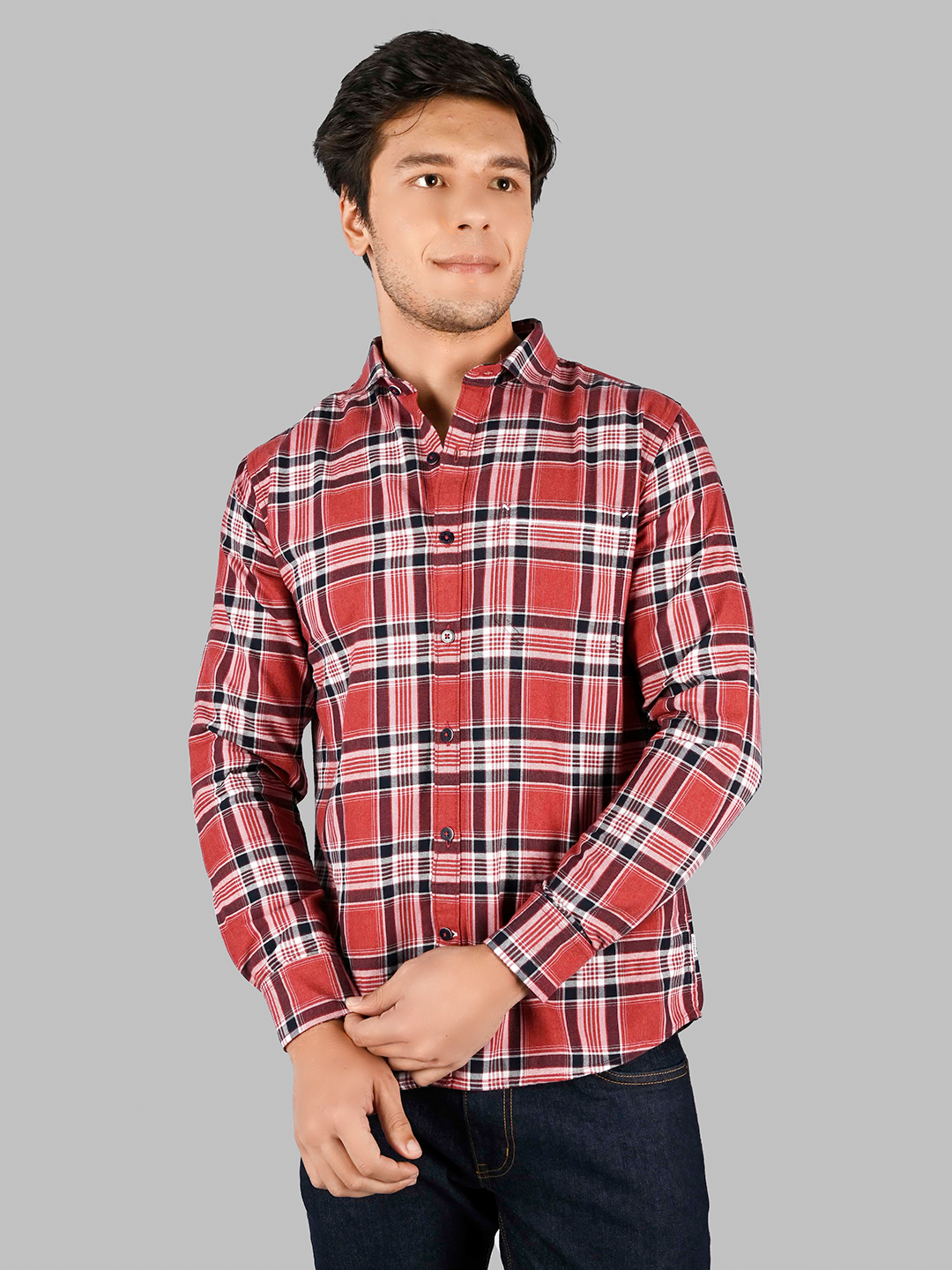Red Plaid Checked Slim Fit Shirt