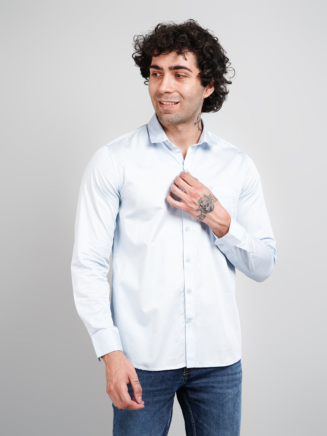 Sky Blue Solid Shirt for Men