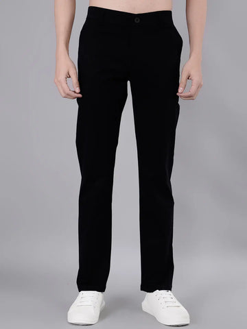 Black Solid Regular Fit Chinos Tim Paris