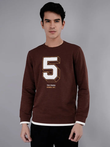 Brown Printed Crewneck Sweatshirt Tim Paris