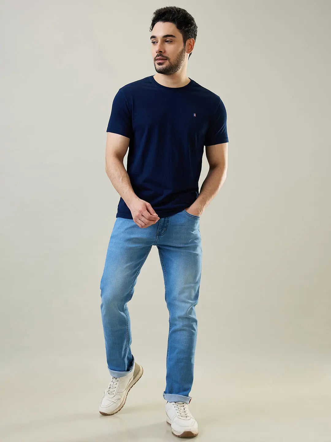 Navy Blue Enzyme Wash T-Shirt Tim Paris
