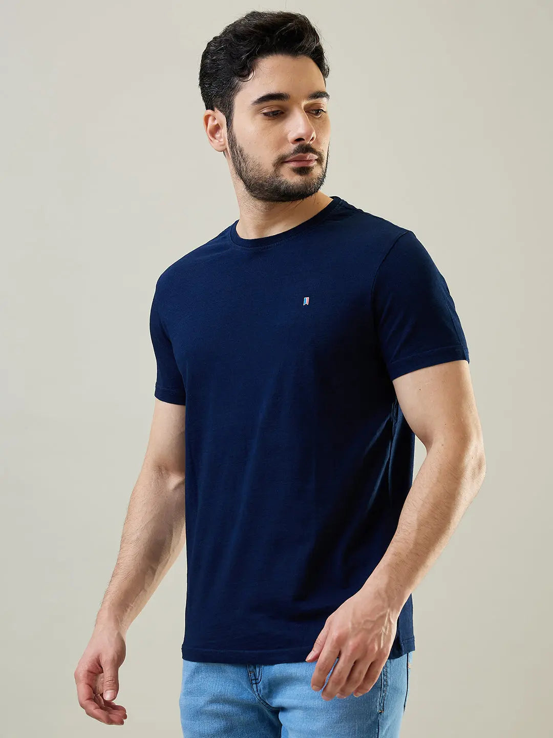 Navy Blue Enzyme Wash T-Shirt Tim Paris