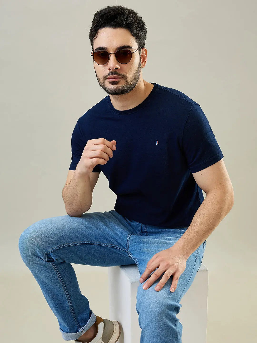 Navy Blue Enzyme Wash T-Shirt Tim Paris