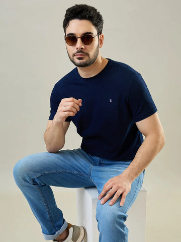 Navy Blue Enzyme Wash T-Shirt Tim Paris