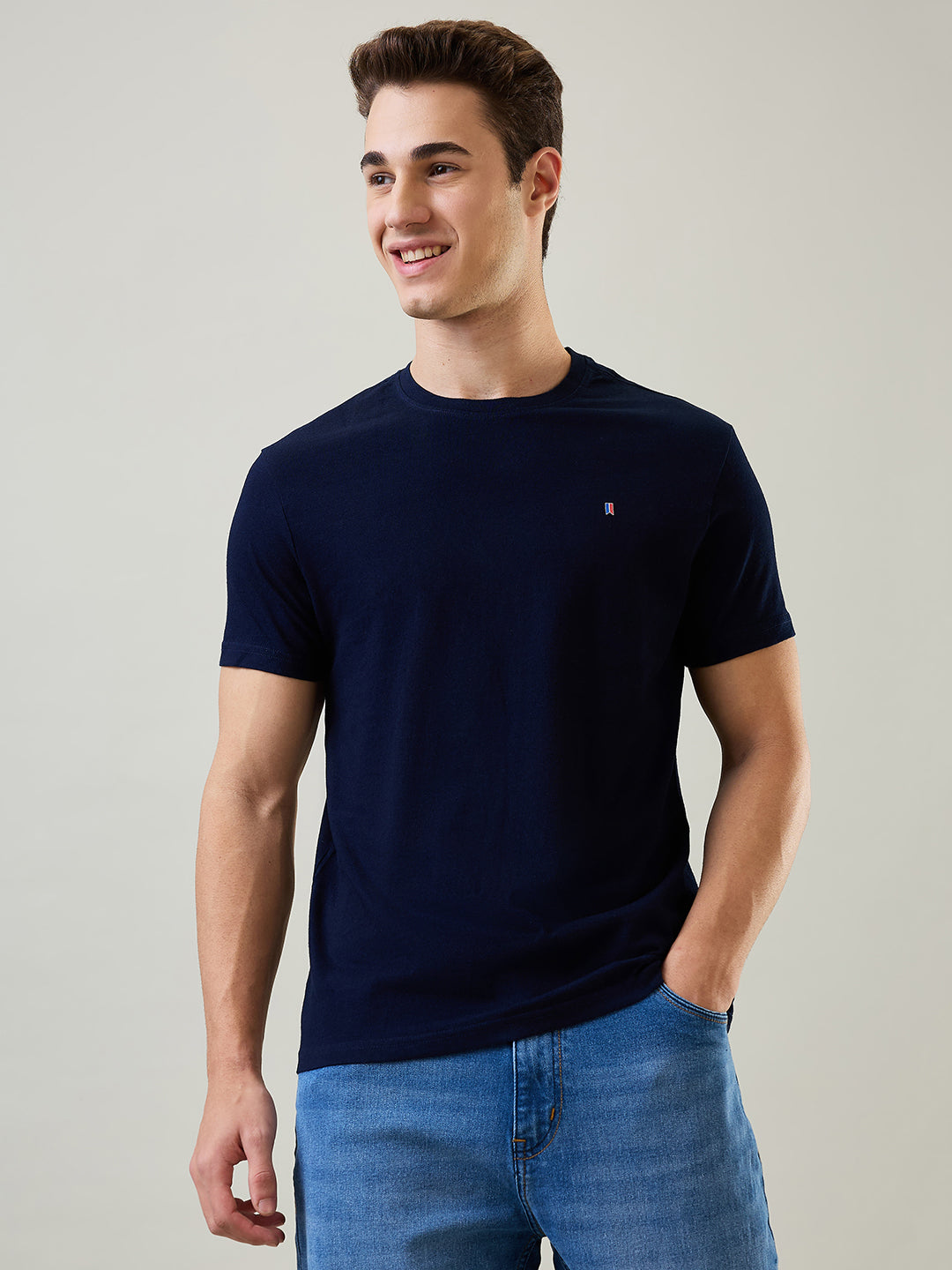 Blue Solid Regular Fit T-shirt