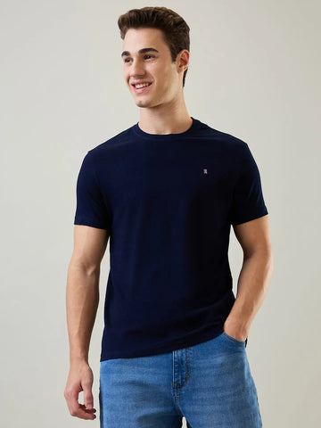 Blue Solid Regular Fit T-shirt Tim Paris
