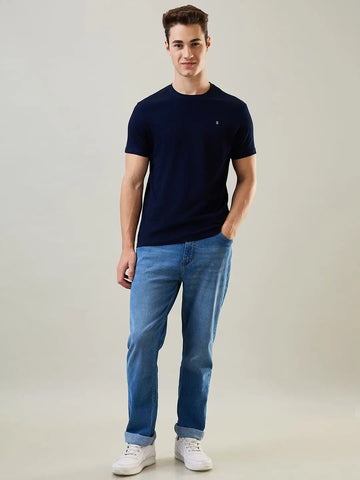 Blue Solid Regular Fit T-shirt Tim Paris