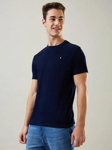 Blue Solid Regular Fit T-shirt Tim Paris