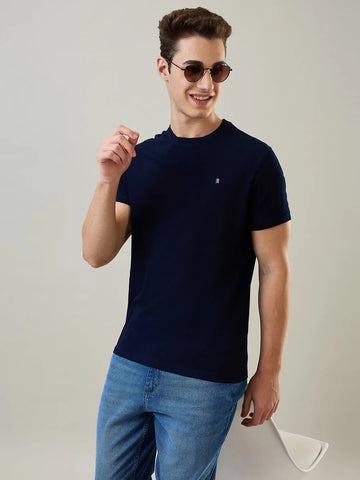 Blue Solid Regular Fit T-shirt Tim Paris