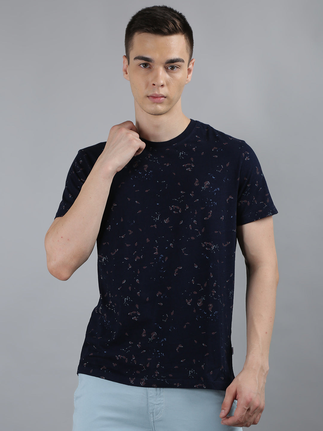 Blue Printed Regular Fit T-shirt