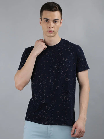 Blue Printed Regular Fit T-shirt Tim Paris