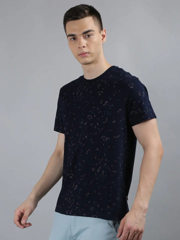 Blue Printed Regular Fit T-shirt Tim Paris