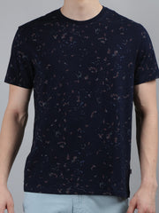 Blue Printed Regular Fit T-shirt