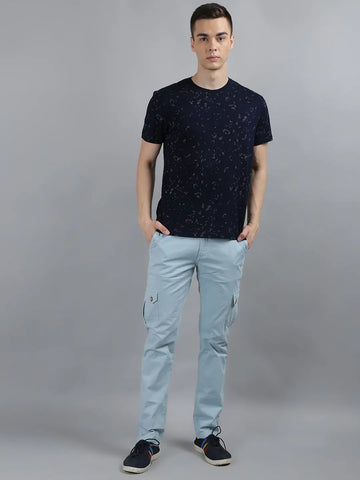Blue Printed Regular Fit T-shirt Tim Paris