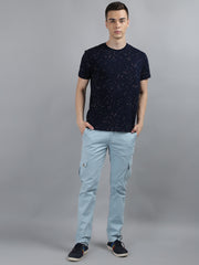 Blue Printed Regular Fit T-shirt