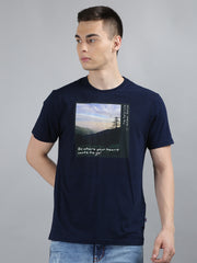 Rinse Washed Blue Printed T-Shirt