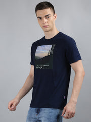 Rinse Washed Blue Printed T-Shirt