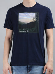 Rinse Washed Blue Printed T-Shirt