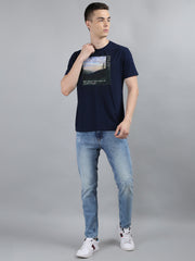 Rinse Washed Blue Printed T-Shirt