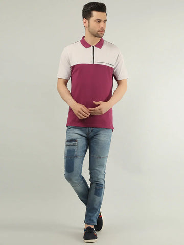 Wine Printed Polo Tshirt Tim Paris