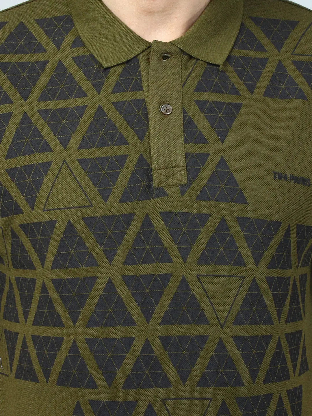 Olive Green Printed Polo T-Shirt Tim Paris