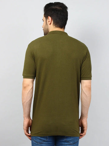 Olive Green Printed Polo T-Shirt Tim Paris