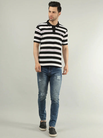 Anthracite Striped Polo Tshirt Tim Paris