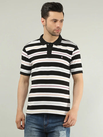 Anthracite Striped Polo Tshirt Tim Paris