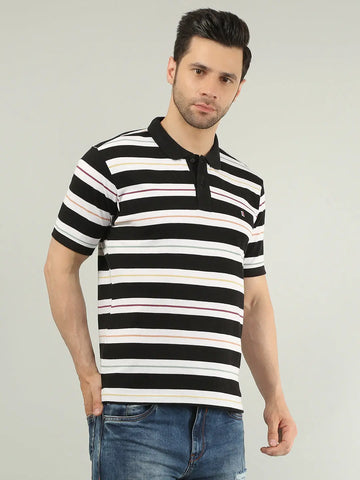 Anthracite Striped Polo Tshirt Tim Paris