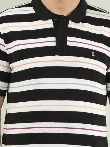 Anthracite Striped Polo Tshirt Tim Paris