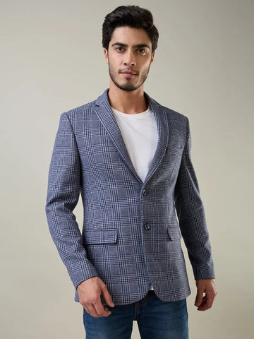 Blue Self Design Knitted Blazers TIM PARIS