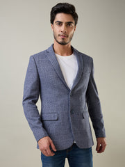 Blue Self Design Knitted Blazers