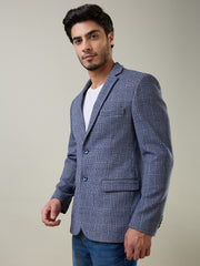 Blue Self Design Knitted Blazers