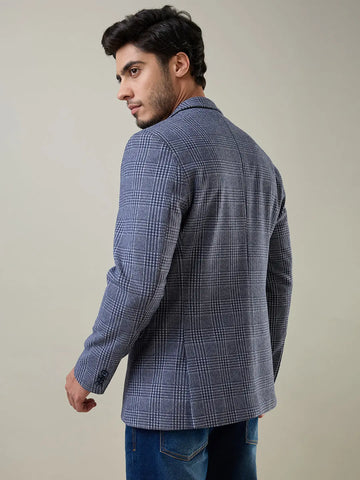 Blue Self Design Knitted Blazers TIM PARIS