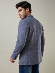 Blue Self Design Knitted Blazers