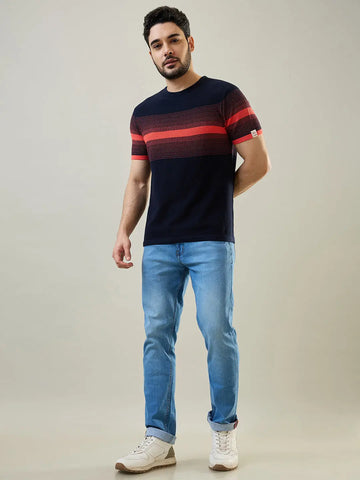 Hot Coral Striped Flat knit T-Shirt Tim Paris