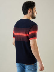 Hot Coral Striped Flanknit T-Shirt