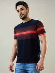 Hot Coral Striped Flanknit T-Shirt